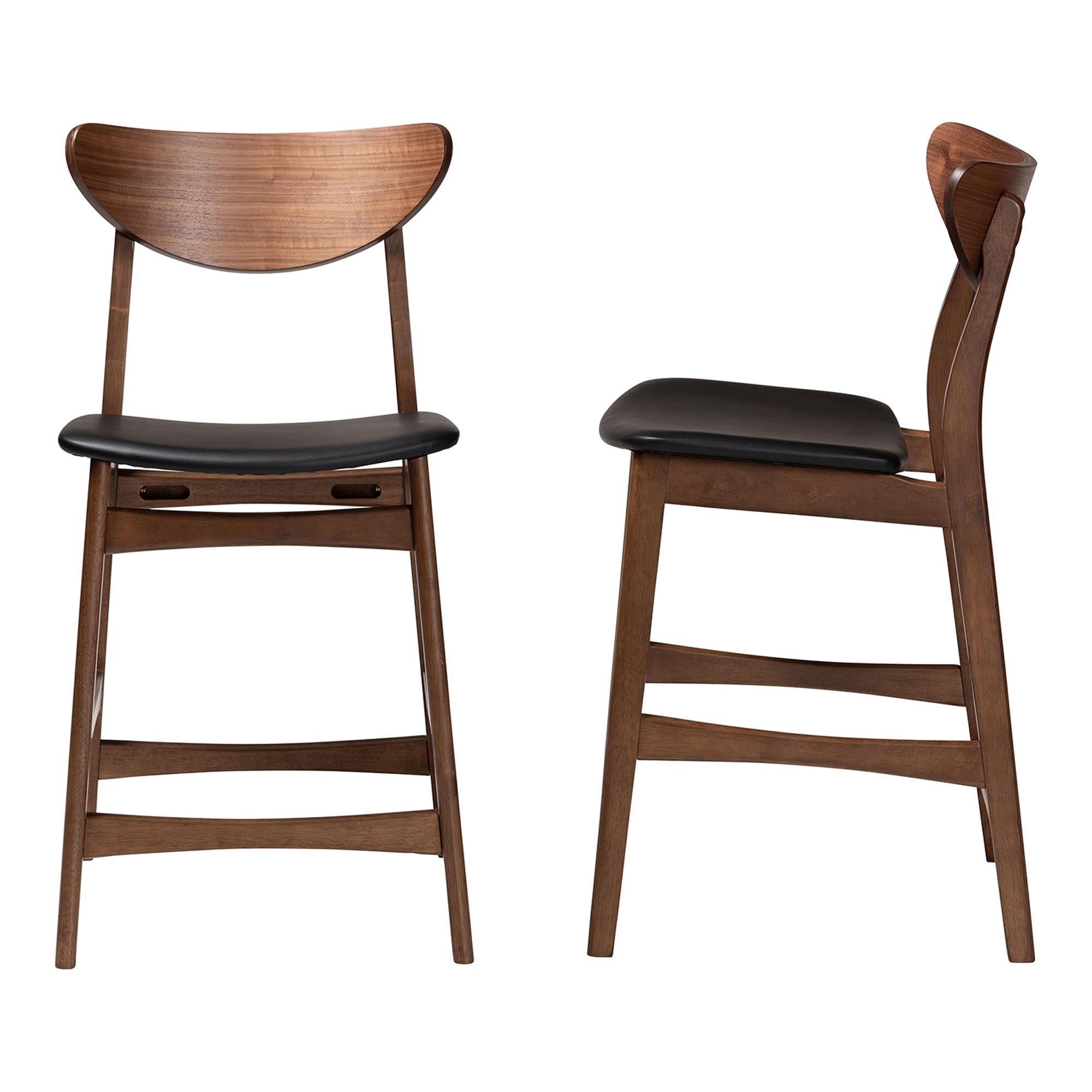 Baxton Studio Latina Mid-century Retro Modern Scandinavian Style Black Faux Leather Upholstered Walnut Wood Finishing 24-Inches Counter Stool