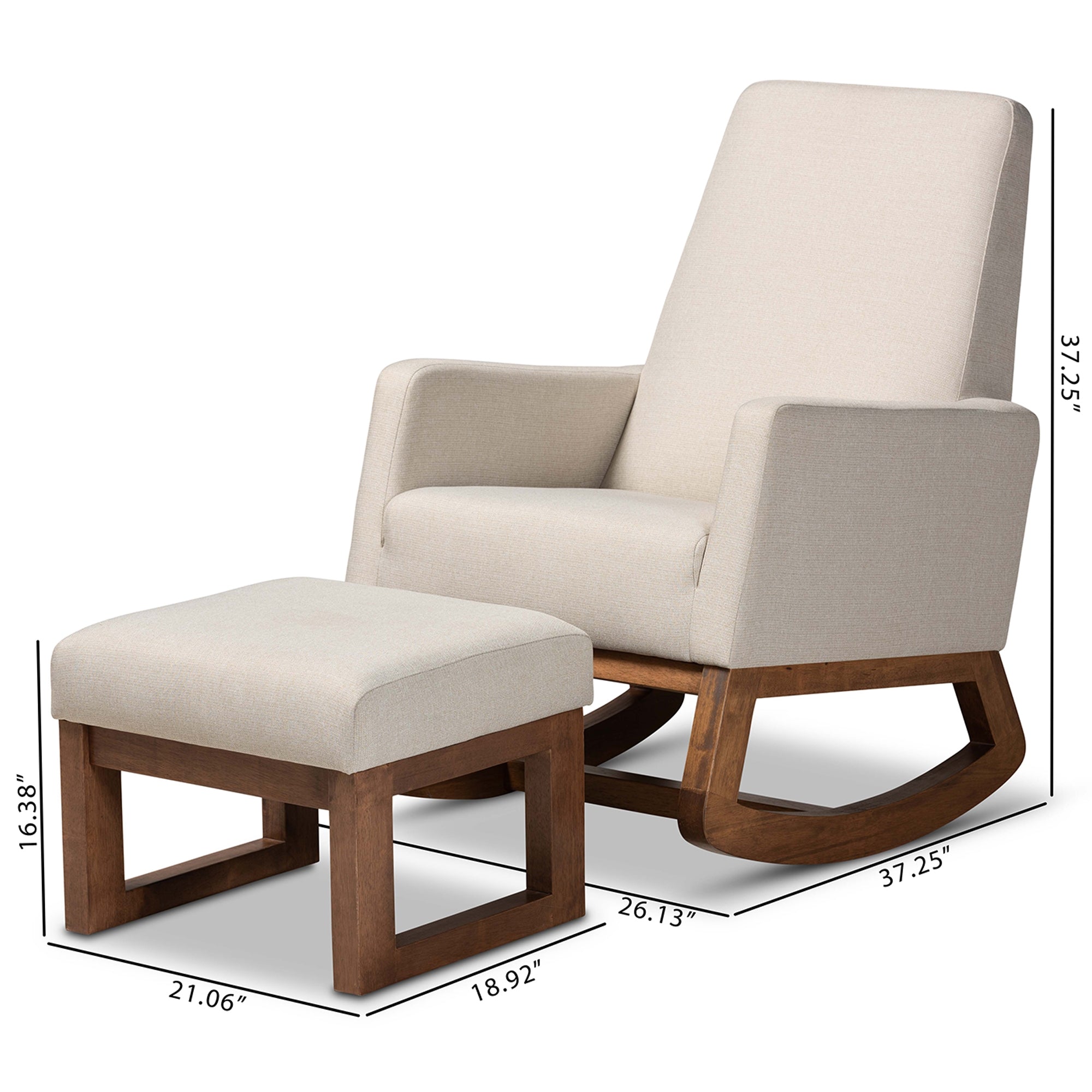 Baxton Studio Yashiya Mid-century Retro Modern Light Beige Fabric Upholstered Rocking Chair and Ottoman Set