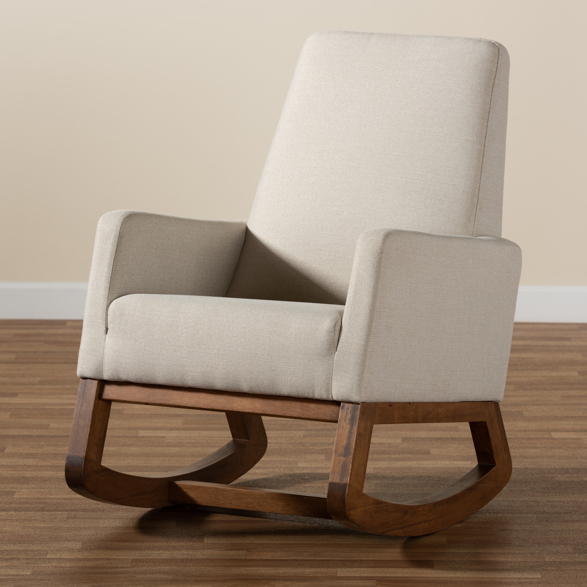 Baxton Studio Yashiya Mid-century Retro Modern Light Beige Fabric Upholstered Rocking Chair