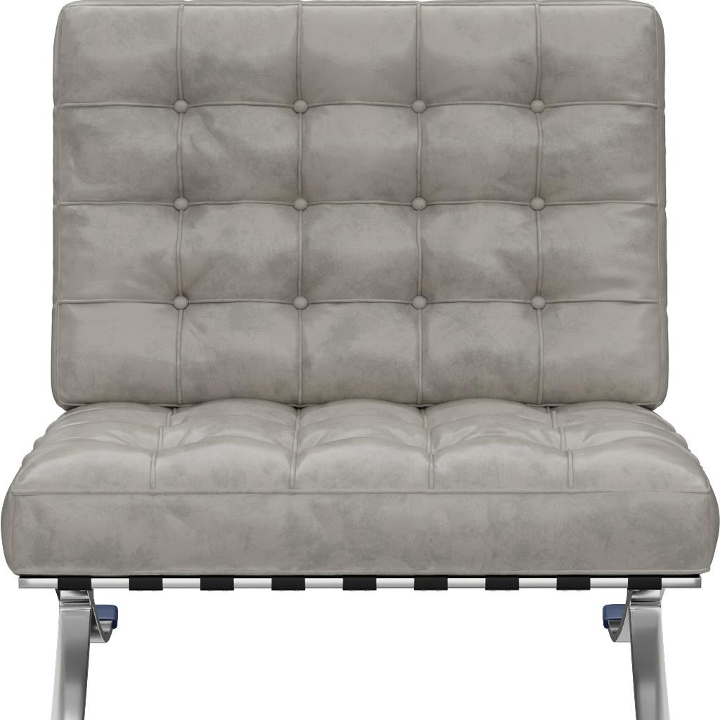 30" Gray and Silver Tufted Faux Leather and Stainless Steel Folding Lounge Chair