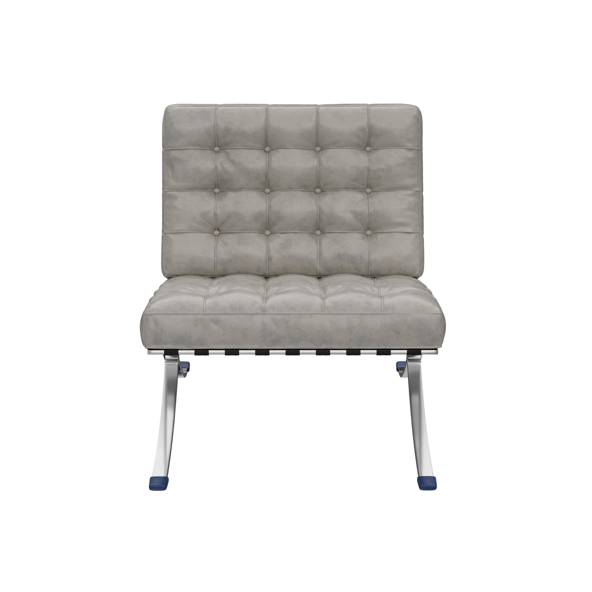 30" Gray and Silver Tufted Faux Leather and Stainless Steel Folding Lounge Chair