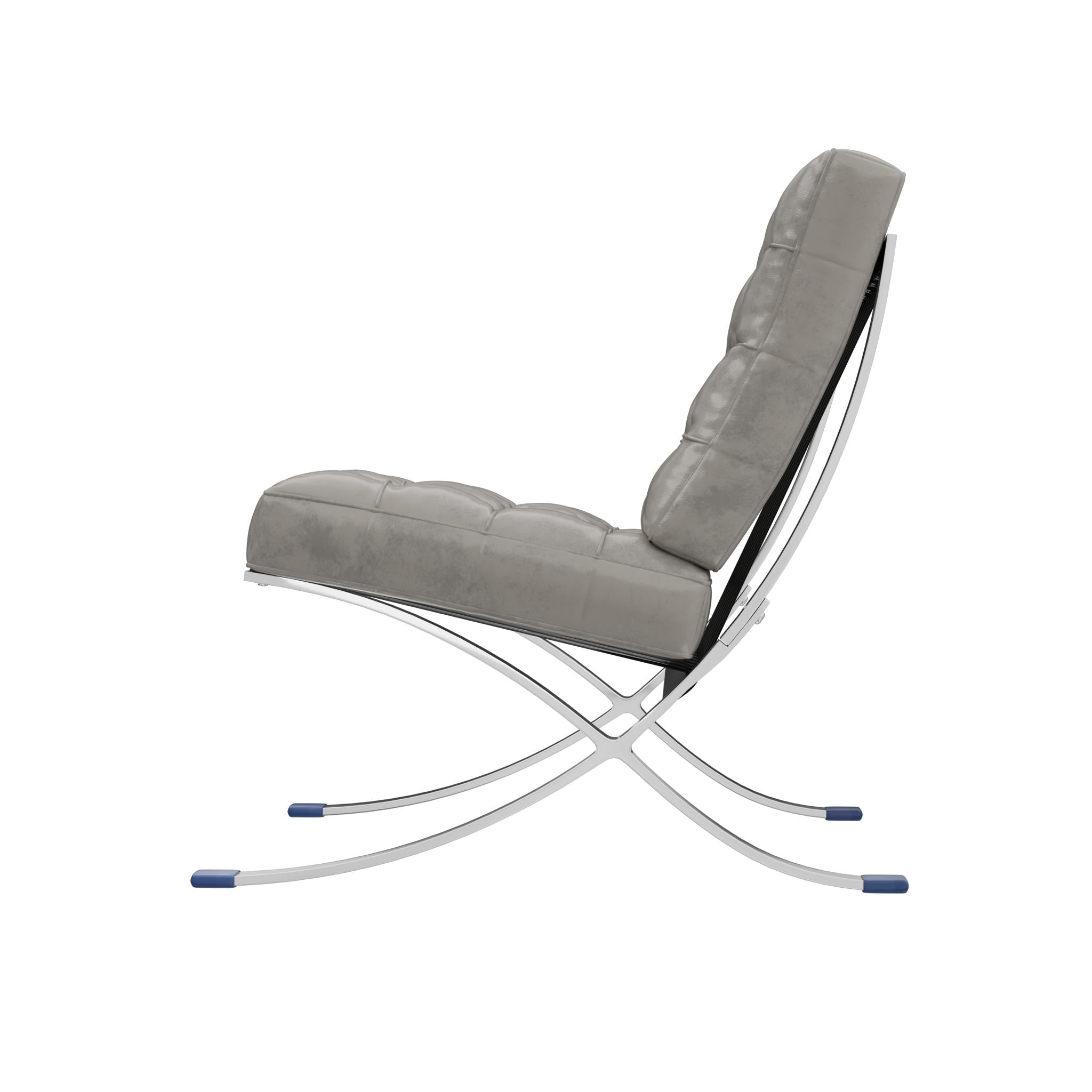 30" Gray and Silver Tufted Faux Leather and Stainless Steel Folding Lounge Chair