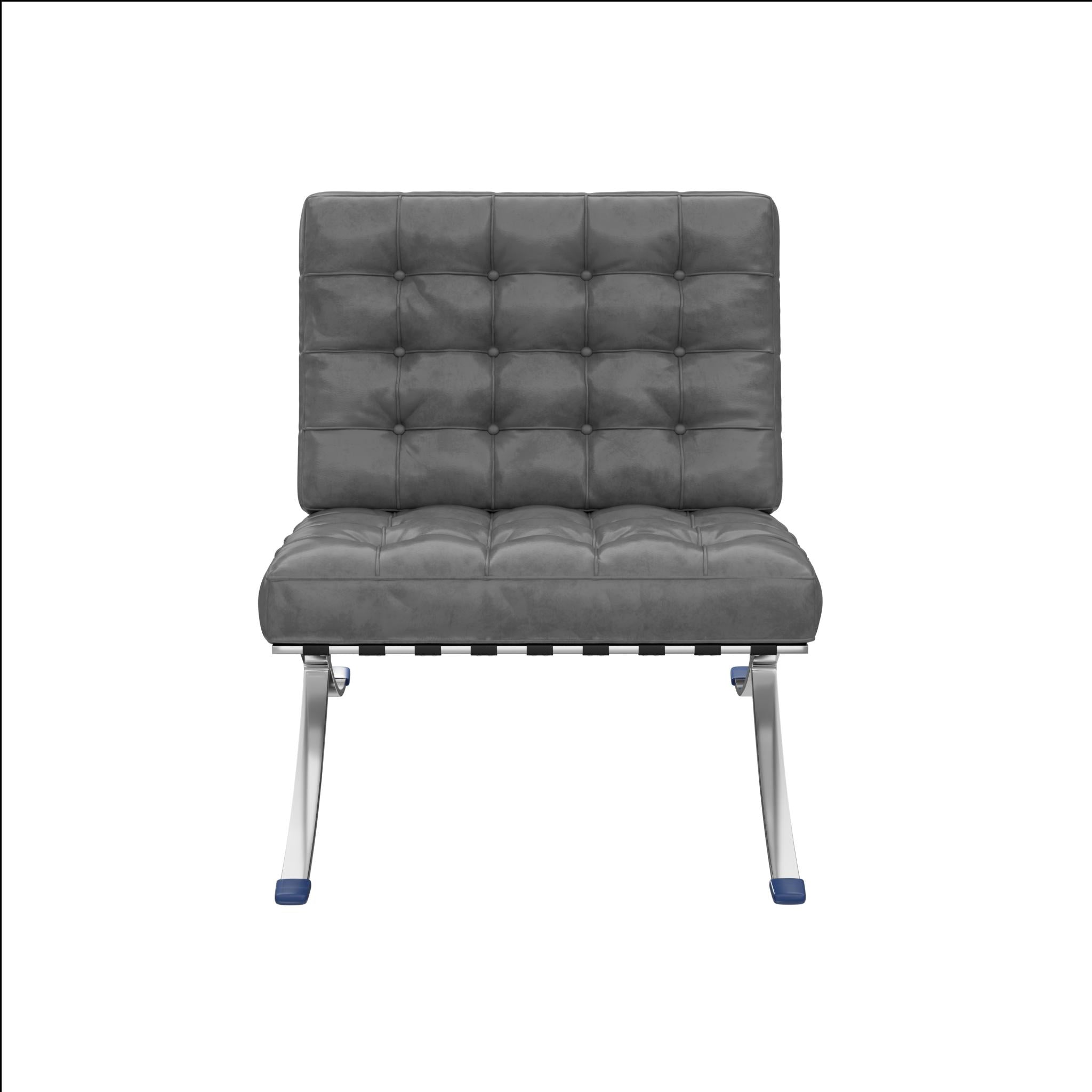30" Dark Gray and Silver Faux Leather and Stainless Steel Folding Lounge Chair