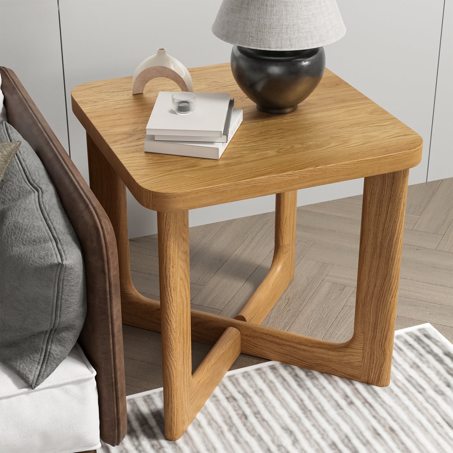 24" Natural Wood Square Cross Legs End Table