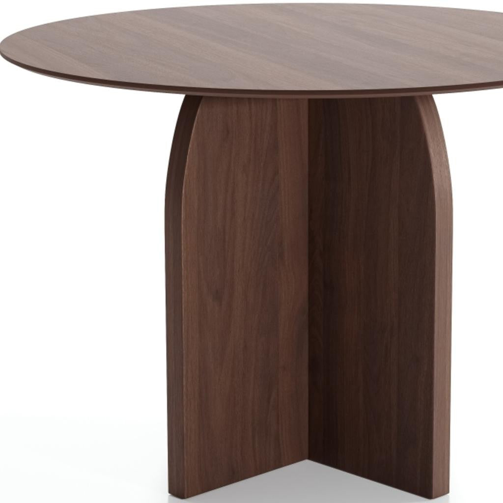 42" Brown Wood Pedestal Base Round Top Dining Table