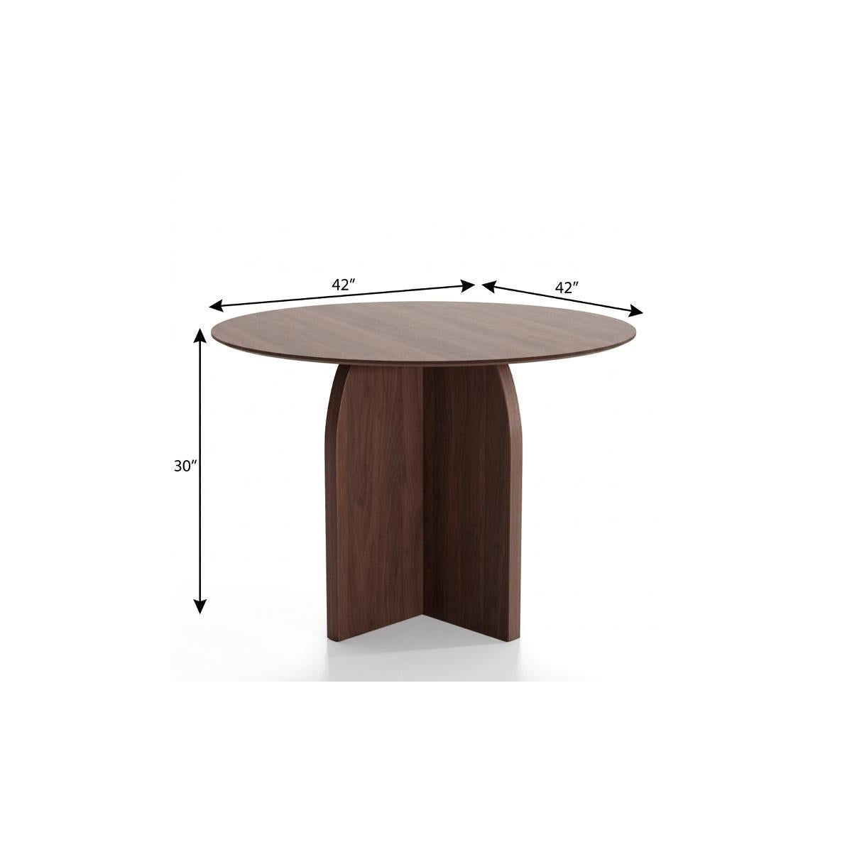 42" Brown Wood Pedestal Base Round Top Dining Table