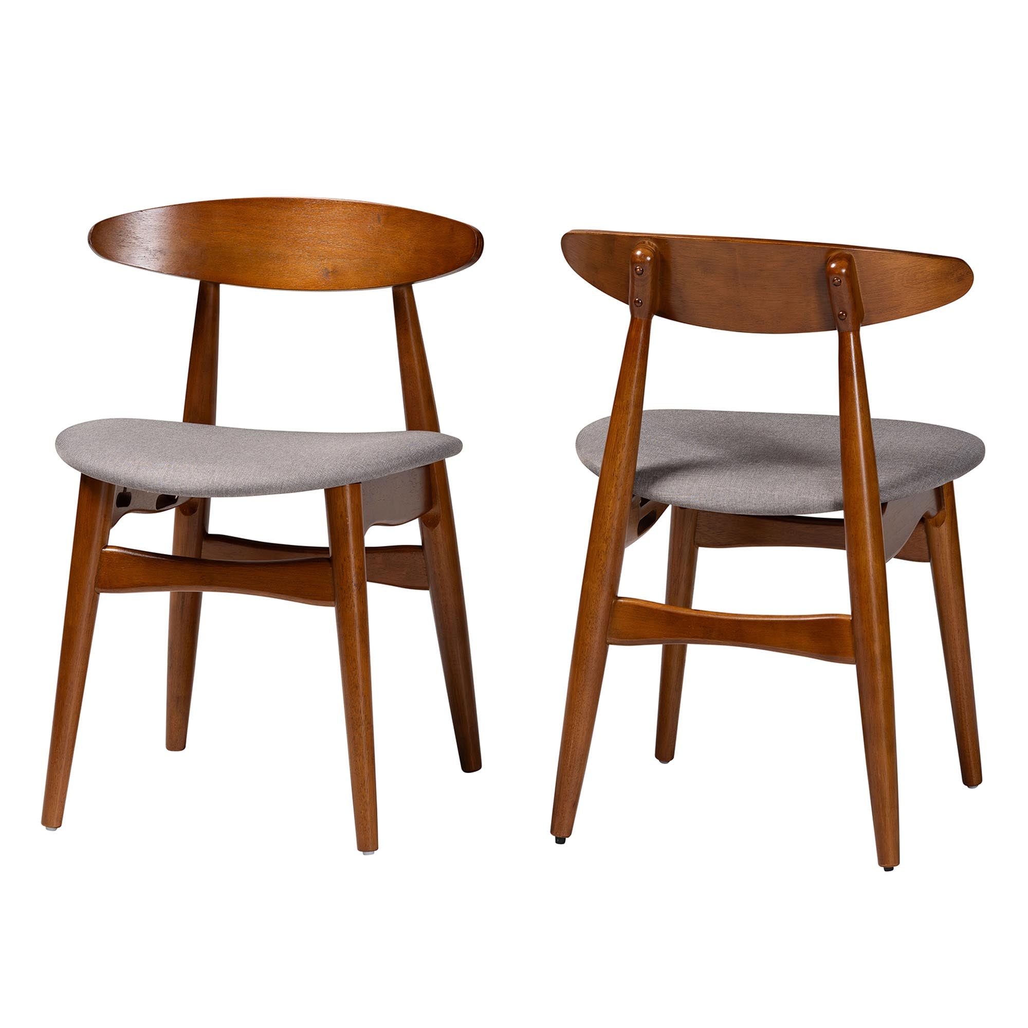 Baxton Studio Flora Mid-Century Modern Light Grey Fabric and "Oak" Medium Brown Finishing Wood Dining Chair