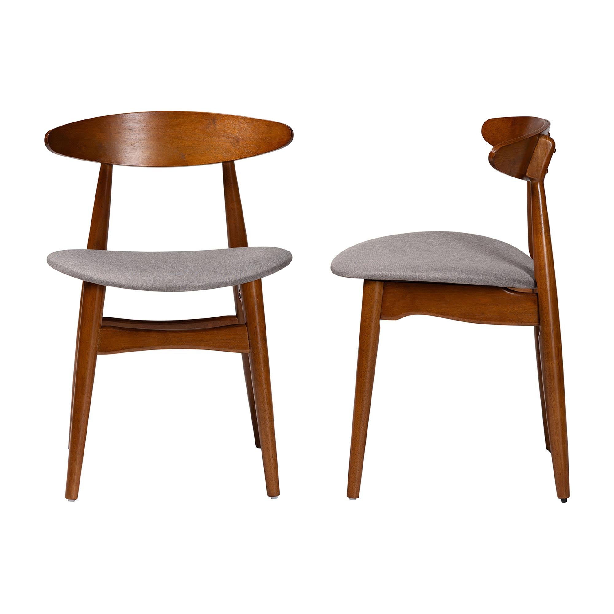 Baxton Studio Flora Mid-Century Modern Light Grey Fabric and "Oak" Medium Brown Finishing Wood Dining Chair