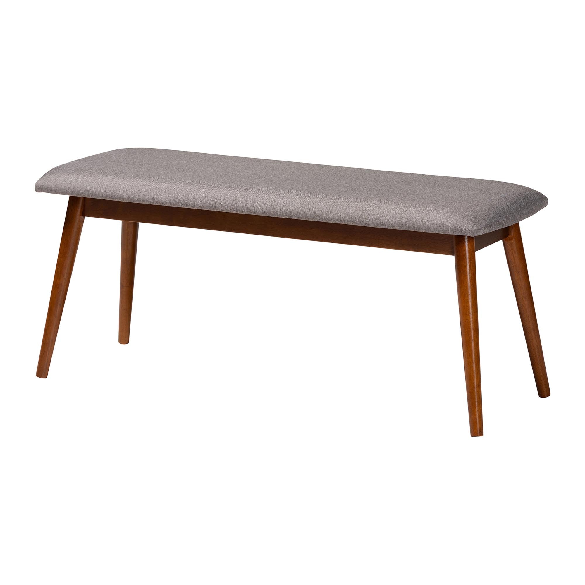 Baxton Studio Flora Mid-Century Modern Light Grey Fabric and "Oak" Medium Brown Finishing Wood Dining Bench