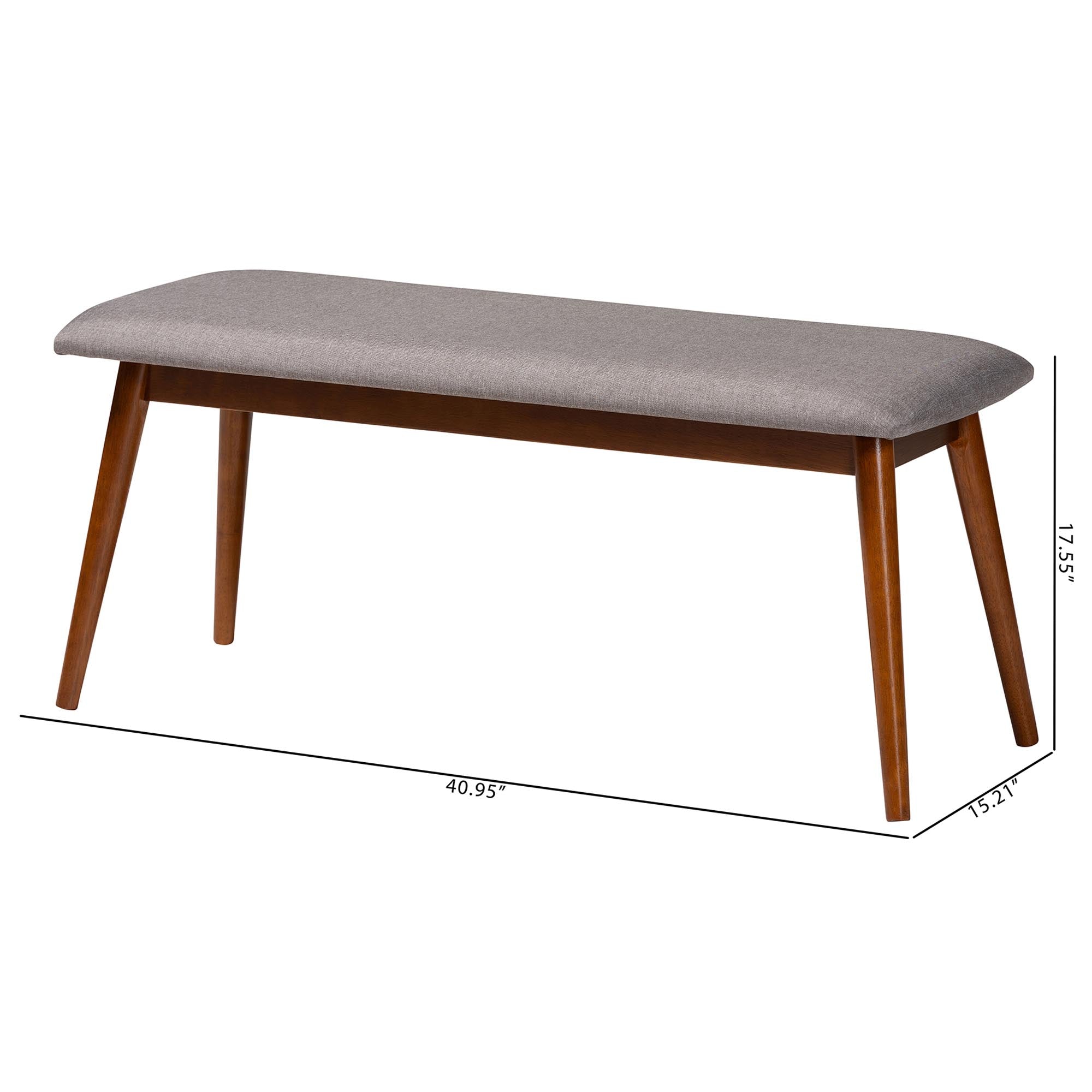 Baxton Studio Flora Mid-Century Modern Light Grey Fabric and "Oak" Medium Brown Finishing Wood Dining Bench