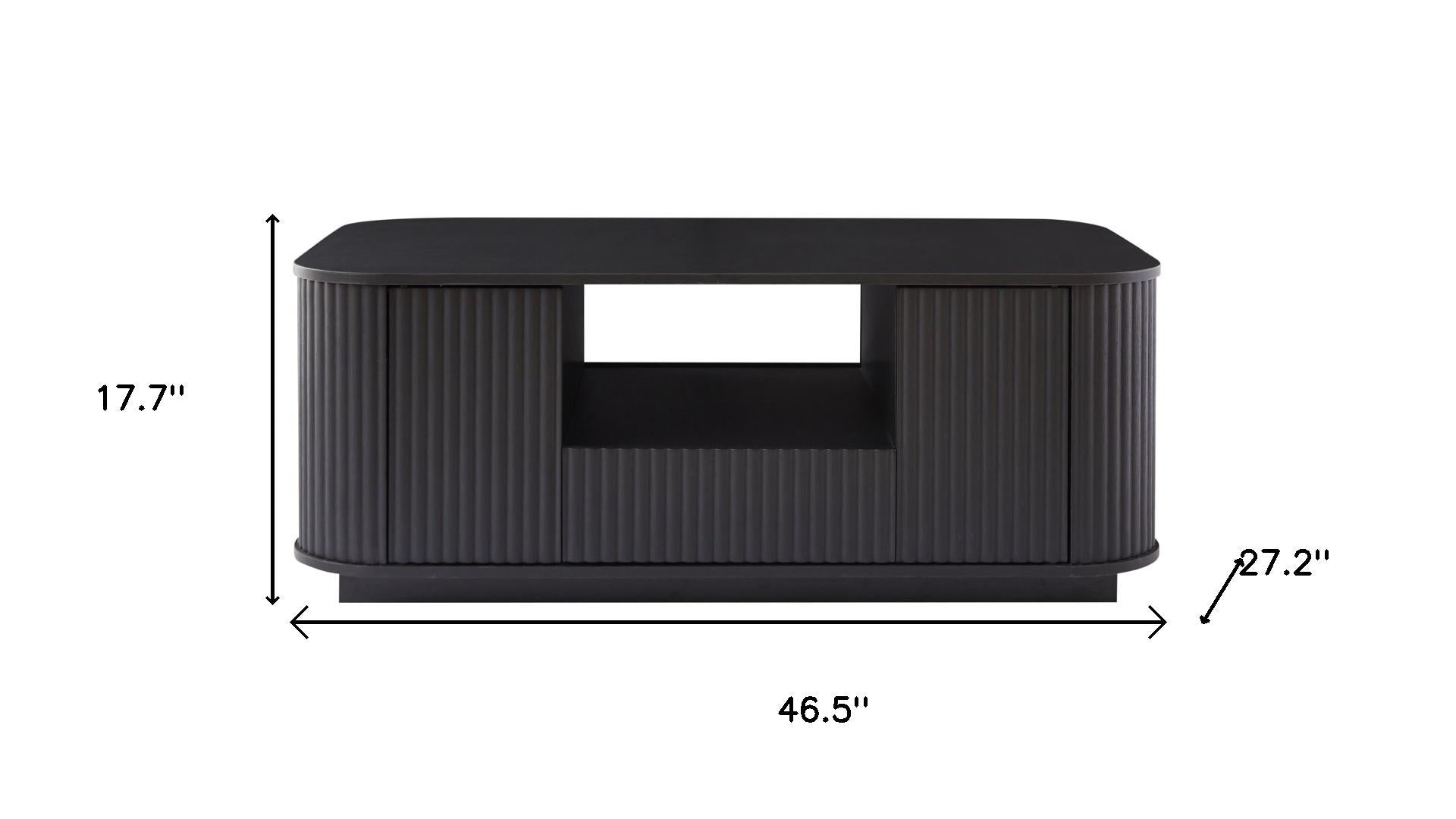 47" Black Wood Oval Block Coffee Table With Storage