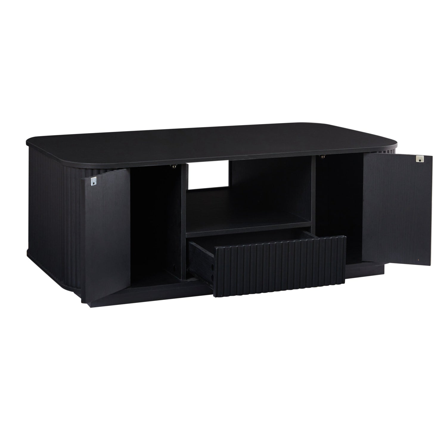 47" Black Wood Oval Block Coffee Table With Storage