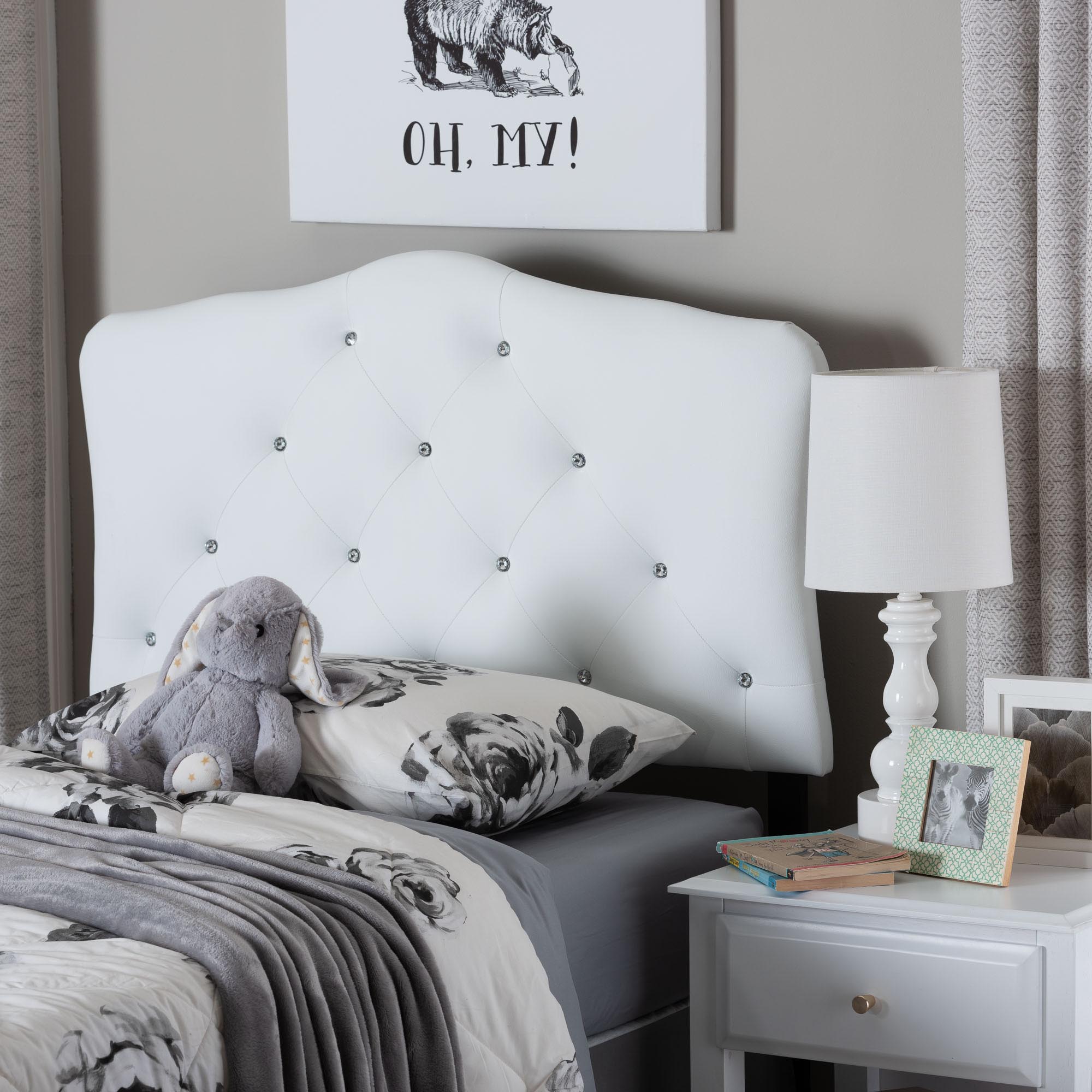 Baxton Studio Rita Modern and Contemporary White Faux Leather Upholstered Button-Tufted Scalloped Twin Size Headboard
