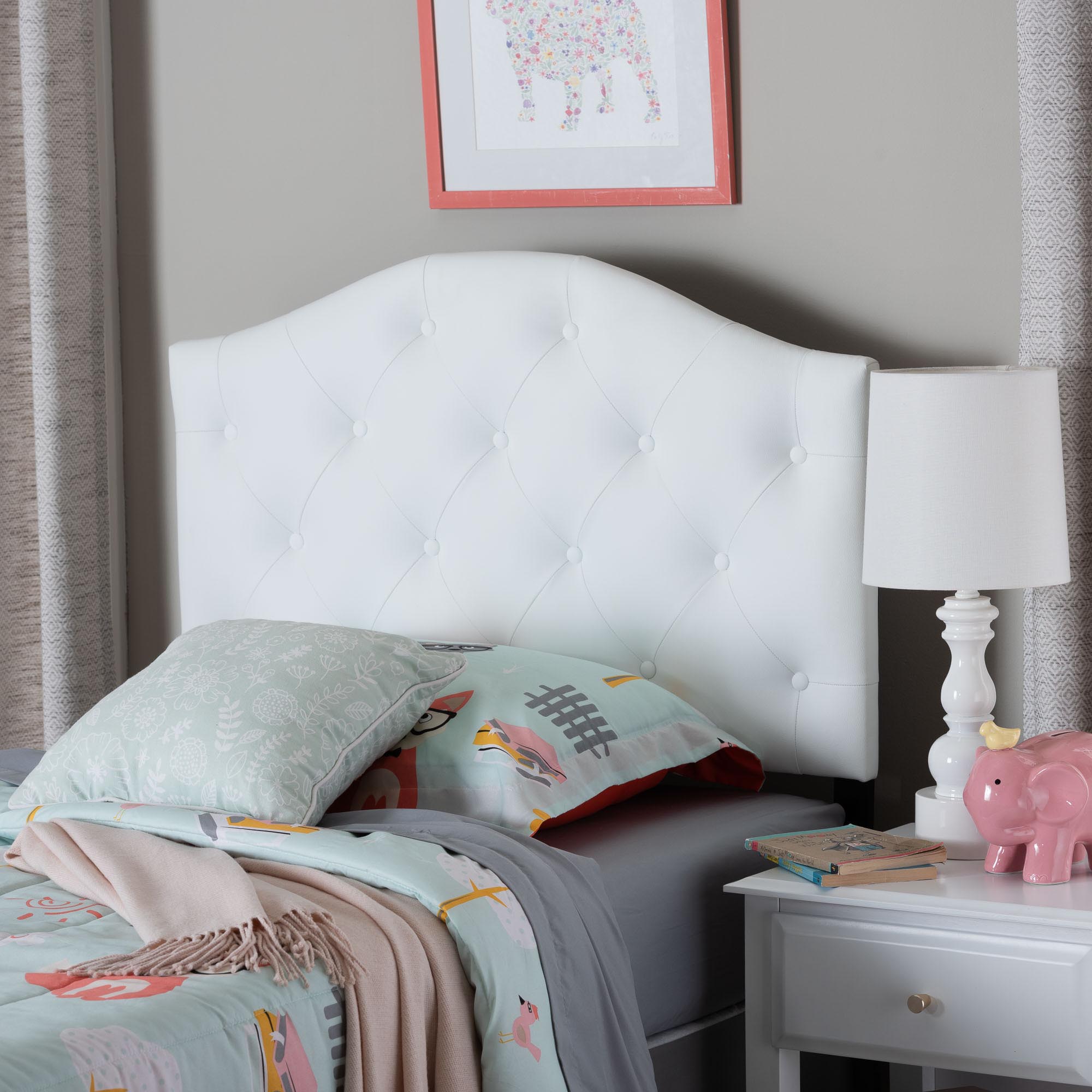 Baxton Studio Myra Modern and Contemporary White Faux Leather Upholstered Button-Tufted Scalloped Twin Size Headboard