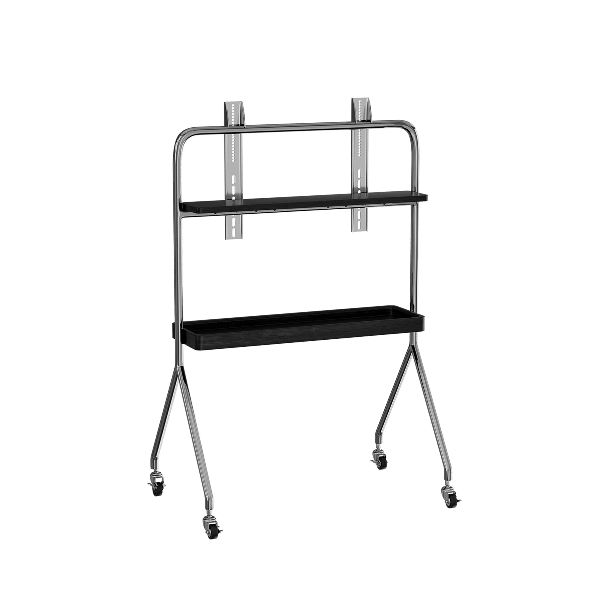 50" Black And Silver Stainless Steel Open Shelving Rolling TV Stand