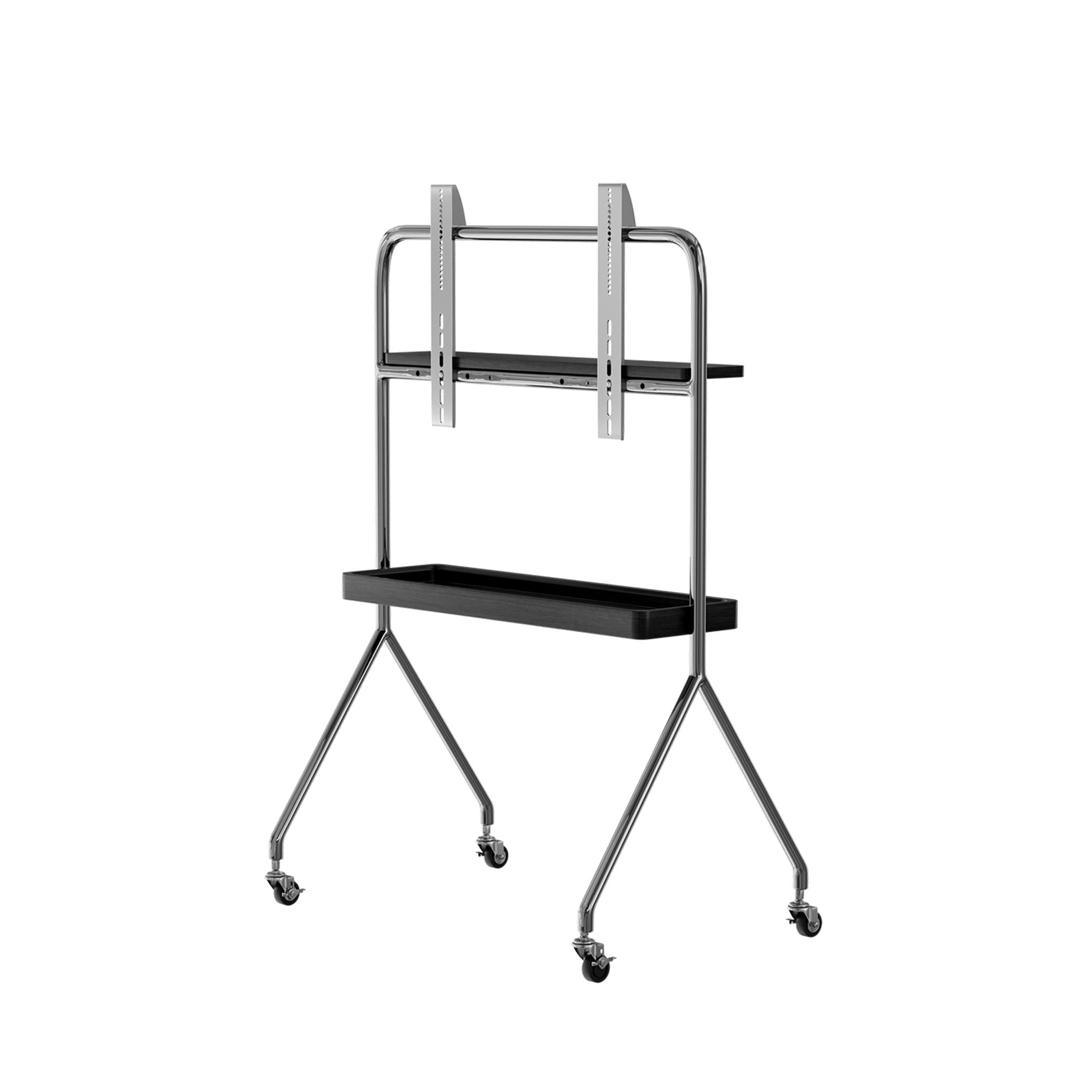 50" Black And Silver Stainless Steel Open Shelving Rolling TV Stand