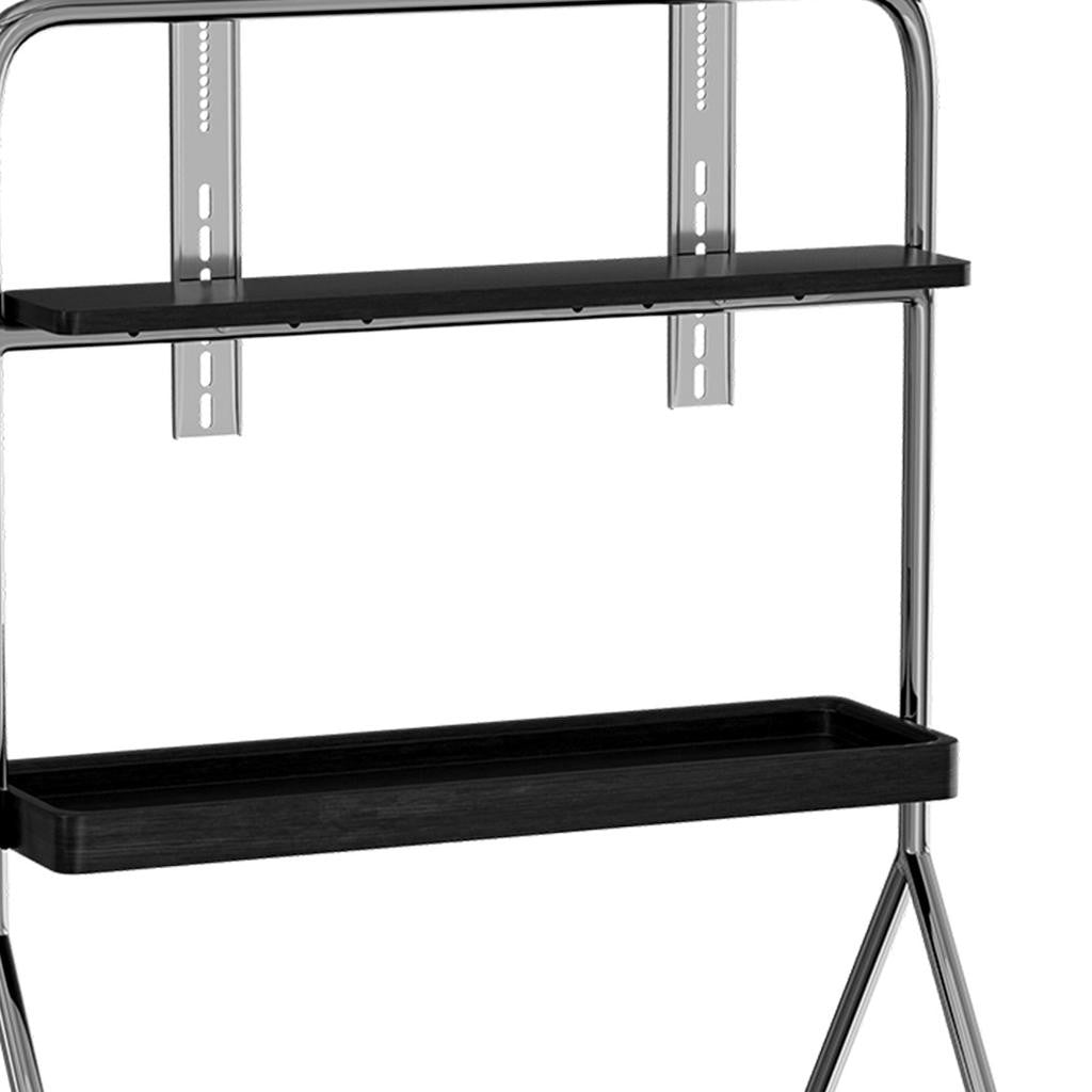 50" Black And Silver Stainless Steel Open Shelving Rolling TV Stand