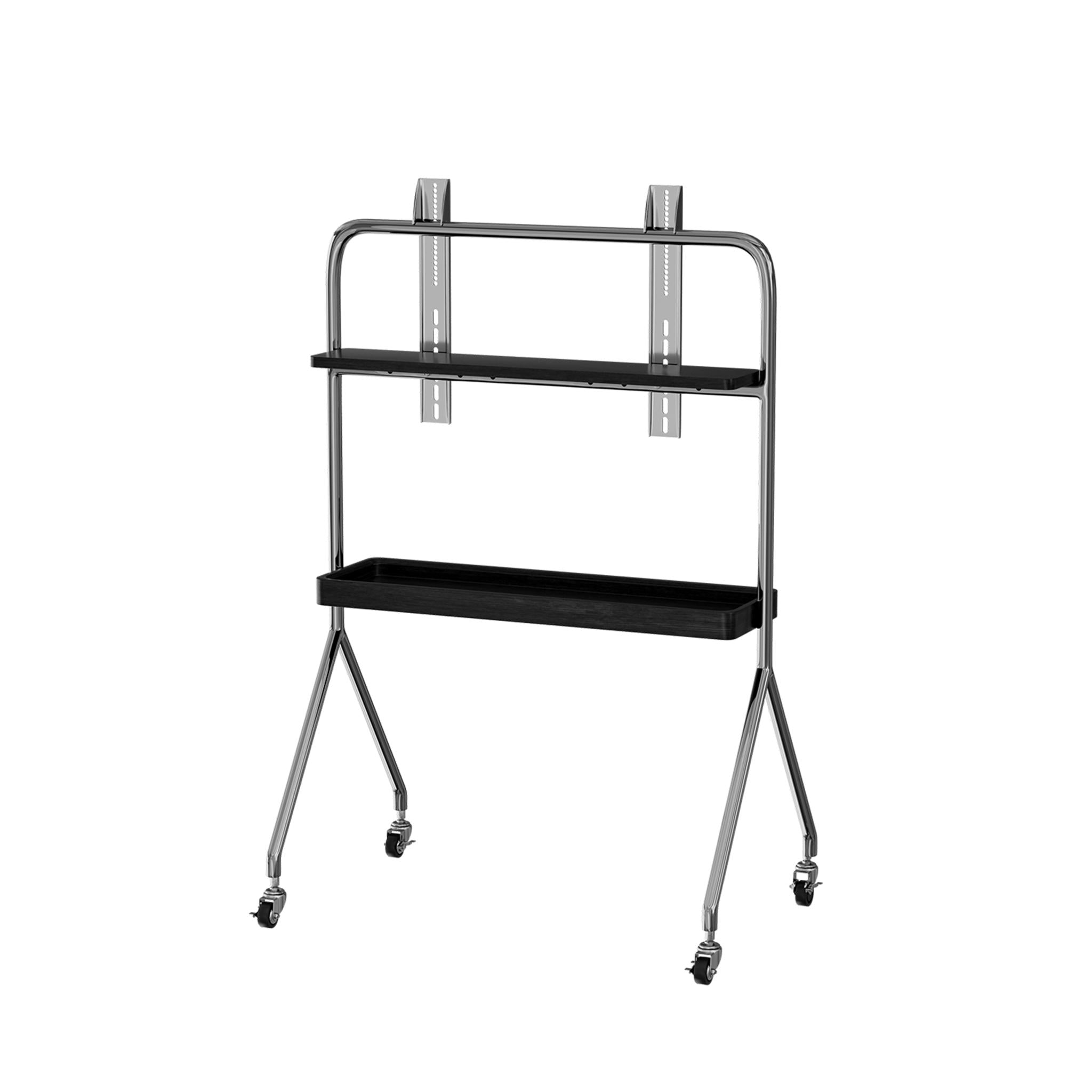 50" Black And Silver Stainless Steel Open Shelving Rolling TV Stand