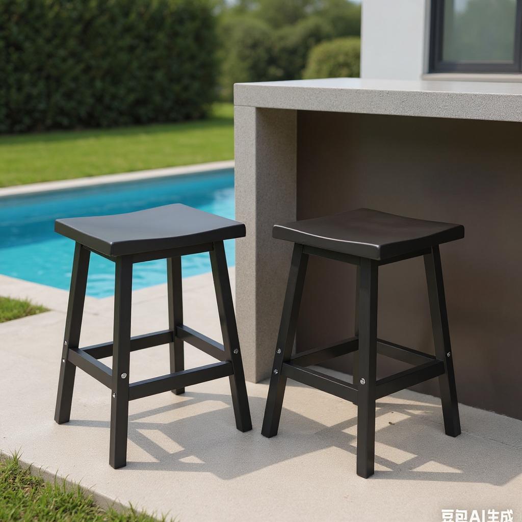 Set of Two 24" Black Polyresin Backless Outdoor Counter Height Bar Chairs
