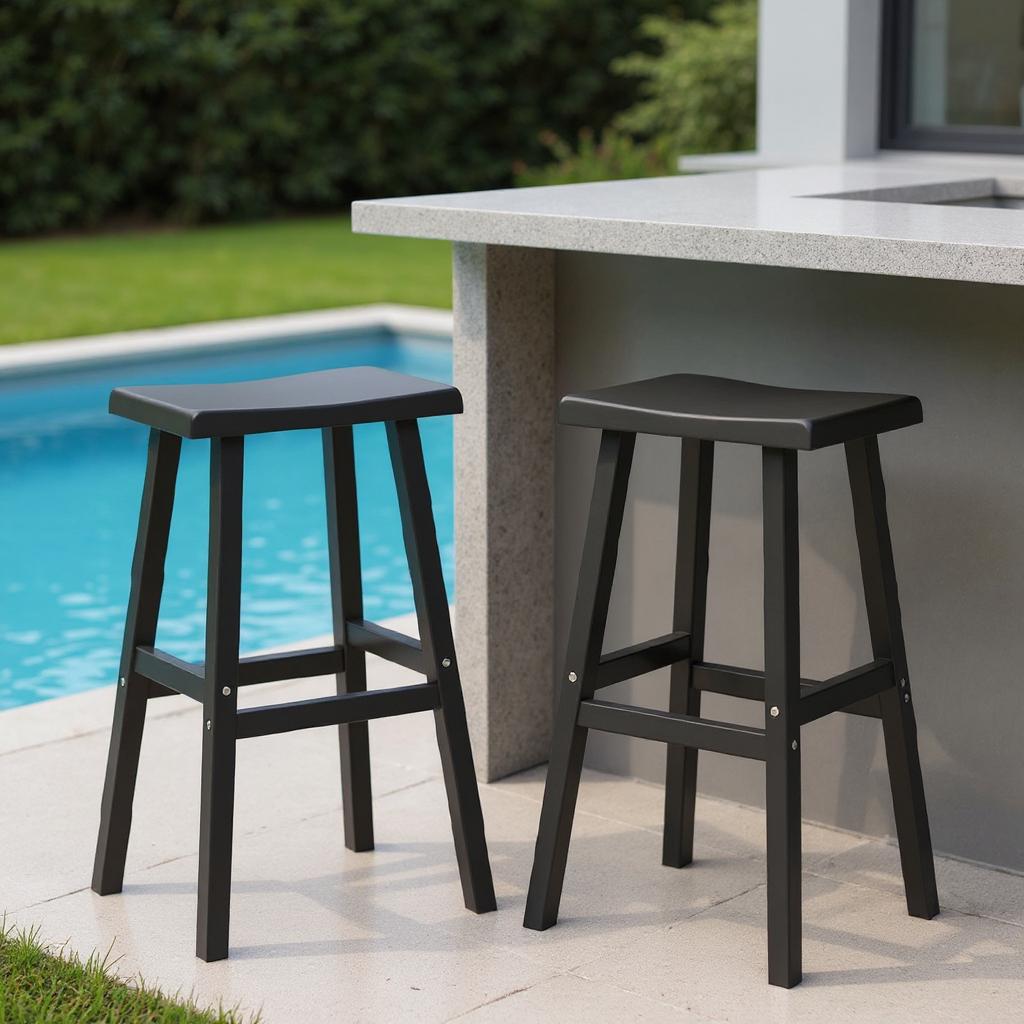 Set of Two 29" Black Polyresin Backless Outdoor Bar Height Chairs