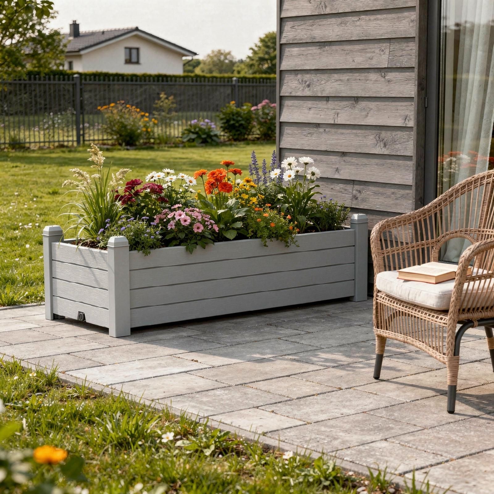 13" X 43" Light Brown Resin Rectangular Planter Box