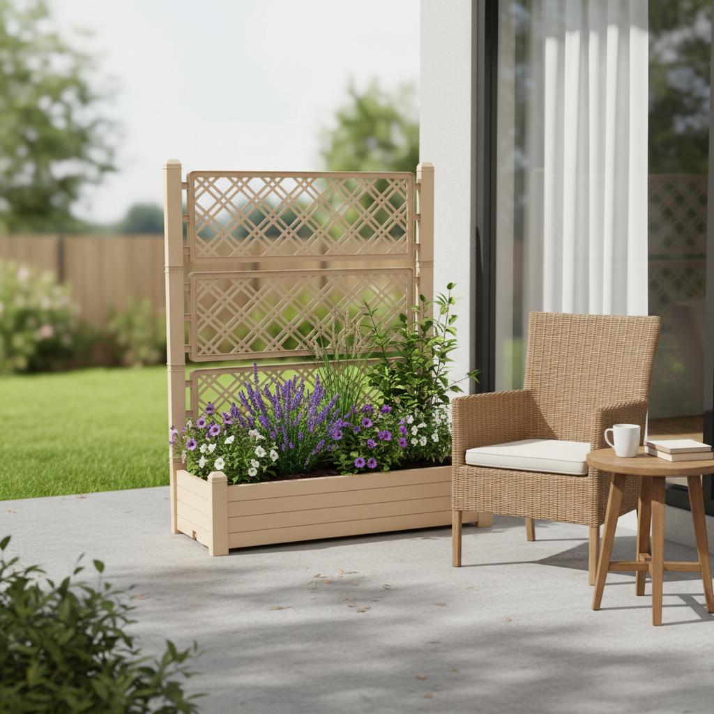 59" X 43" Light Brown Resin Rectangular Planter Box