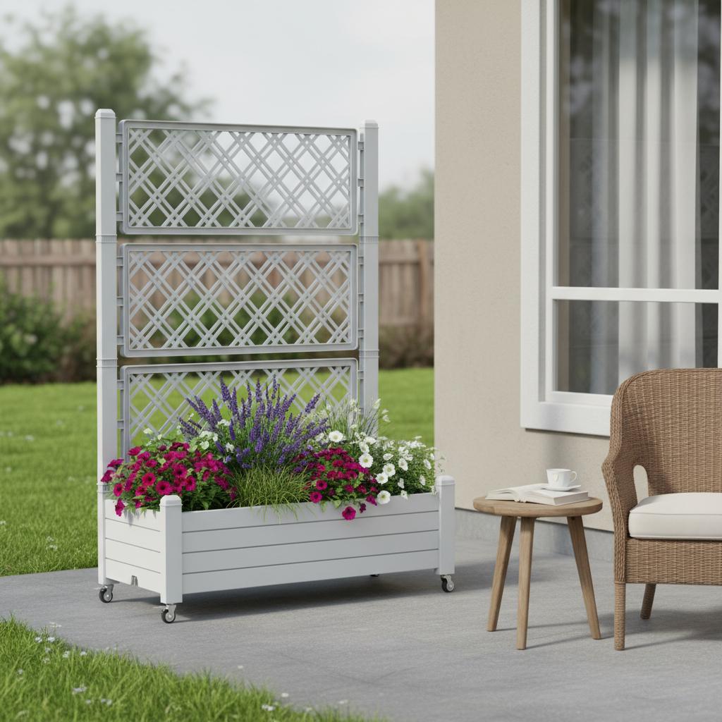 64" X 43" Gray Resin Rectangular Planter Box