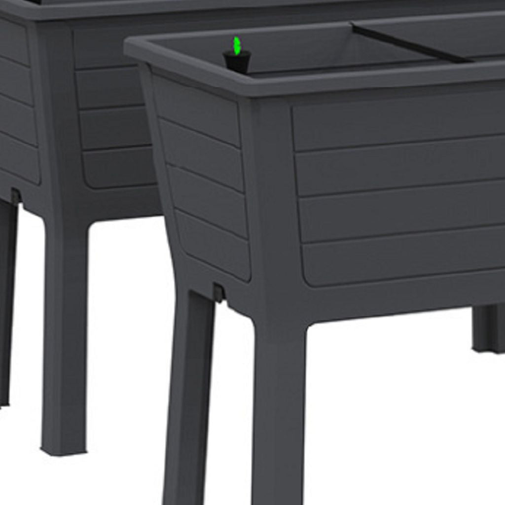 Set of Two Black Resin Rectangular Raised Garden Bed
