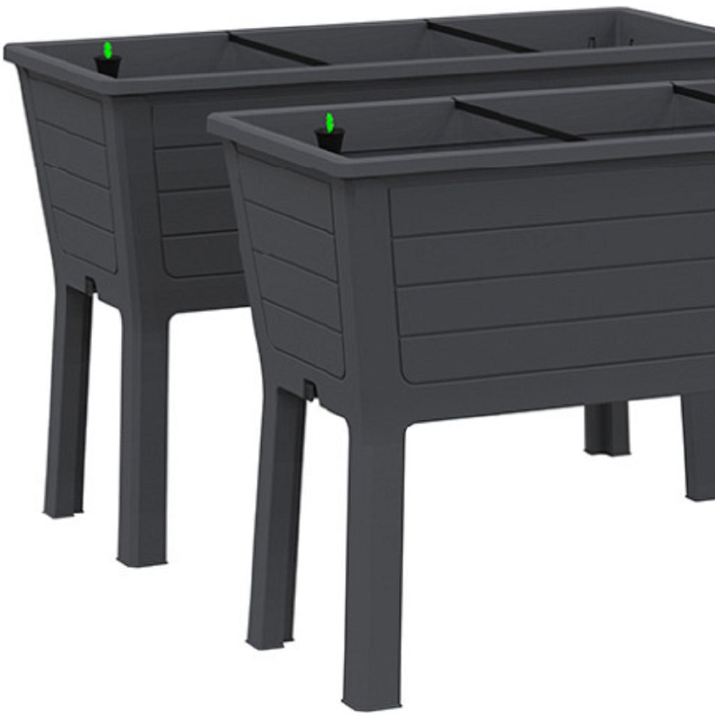 Set of Two Black Resin Rectangular Raised Garden Bed