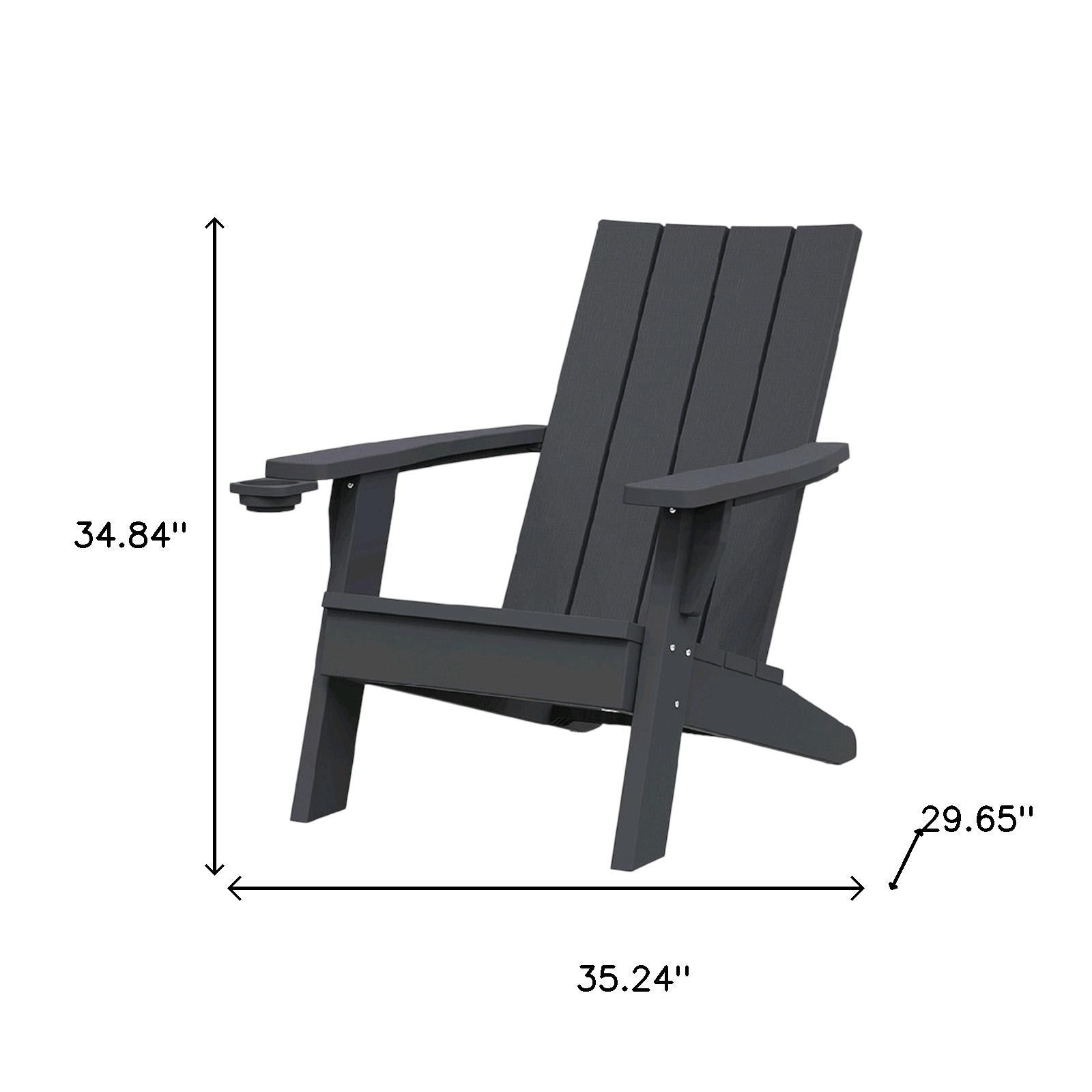35" Black Faux Wood Heavy Duty Plastic Outdoor Adirondack Chair