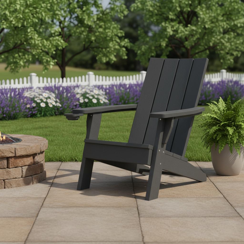 35" Black Faux Wood Heavy Duty Plastic Outdoor Adirondack Chair