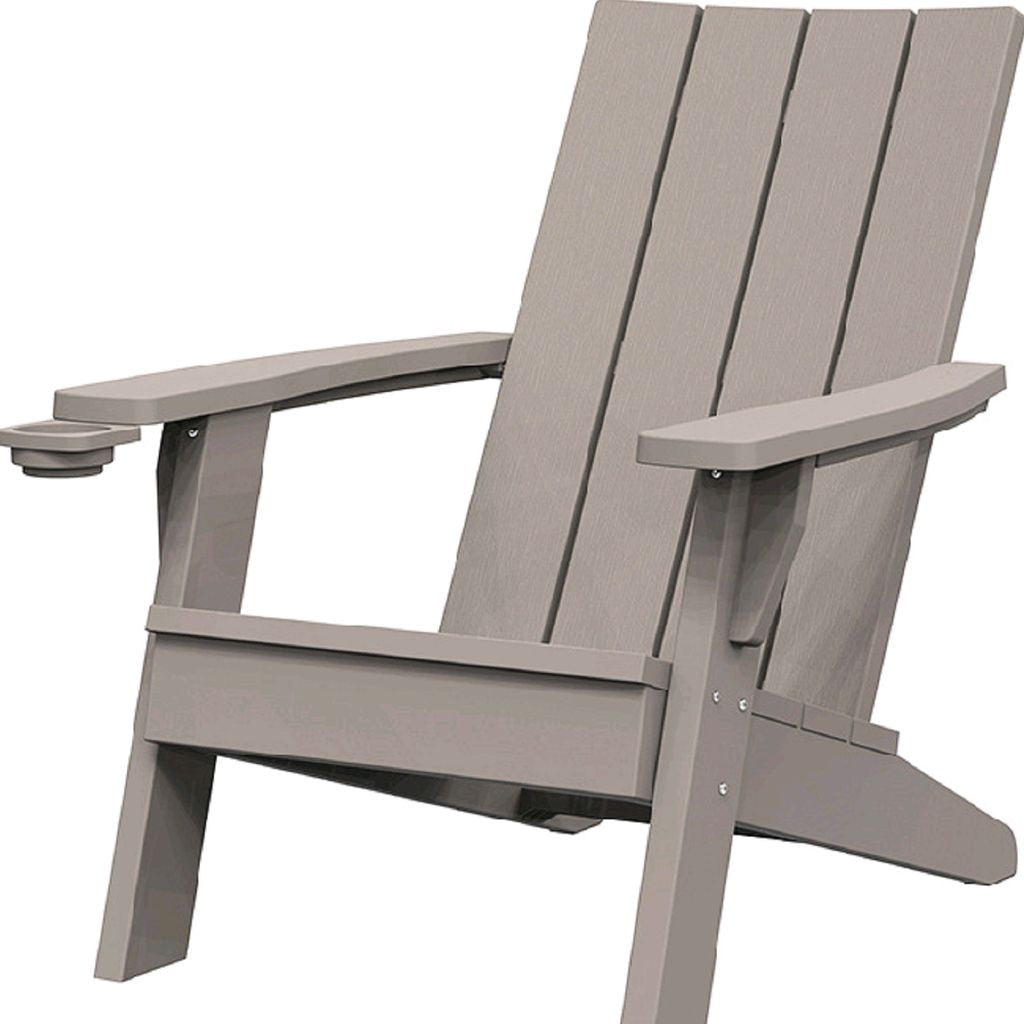 35" Light Brown Faux Wood Heavy Duty Plastic Outdoor Adirondack Chair with Storage