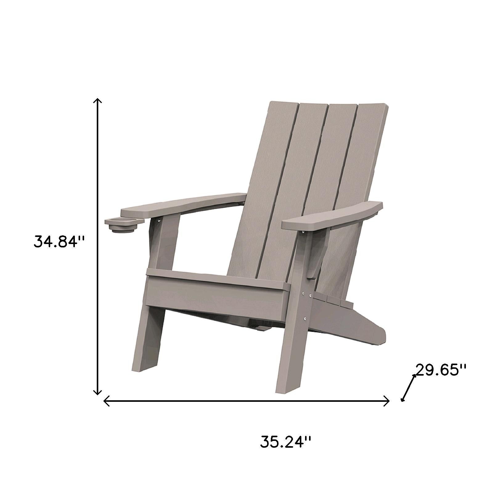 35" Light Brown Faux Wood Heavy Duty Plastic Outdoor Adirondack Chair with Storage