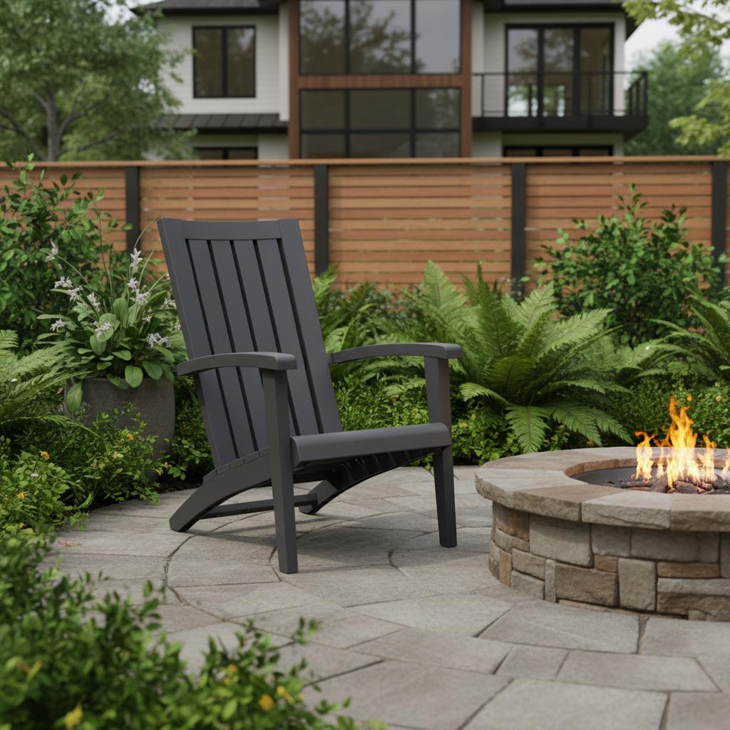 33" Black Faux Wood Heavy Duty Plastic Outdoor Adirondack Chair