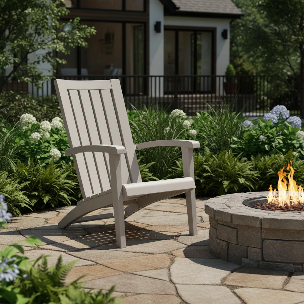 33" Light Brown Faux Wood Heavy Duty Plastic Outdoor Adirondack Chair