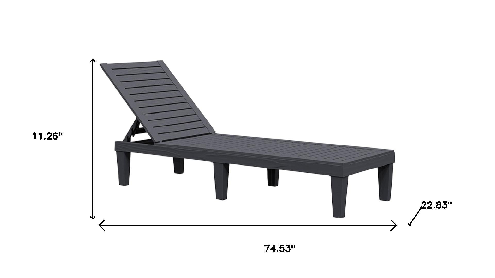 75" Black Heavy Duty Plastic Five Position Adjustable Outdoor Chaise Lounge