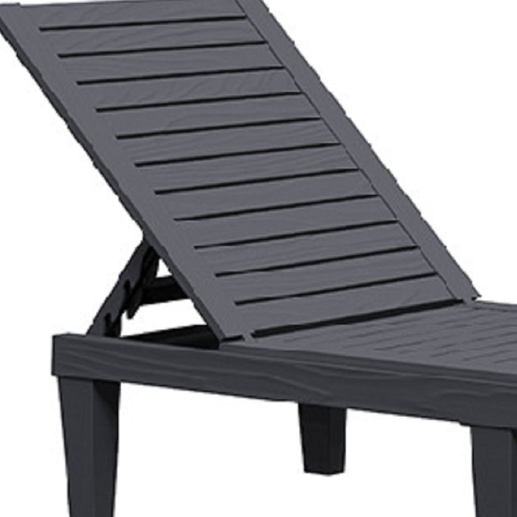 75" Black Heavy Duty Plastic Five Position Adjustable Outdoor Chaise Lounge