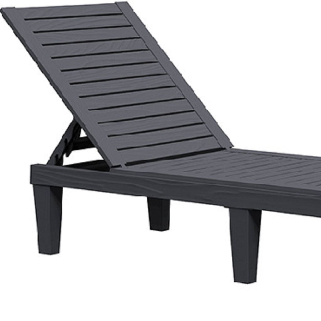 75" Black Heavy Duty Plastic Five Position Adjustable Outdoor Chaise Lounge