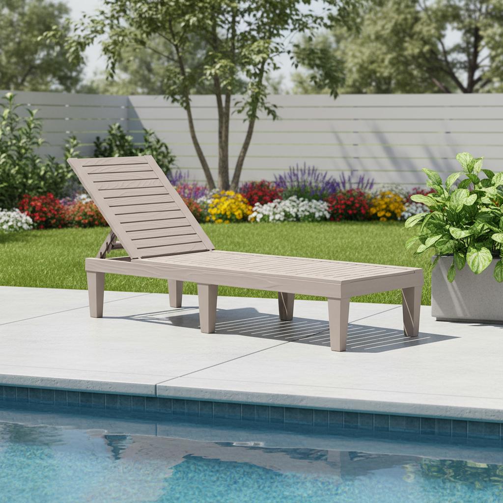 75" Light Brown Heavy Duty Plastic Five Position Adjustable Outdoor Chaise Lounge