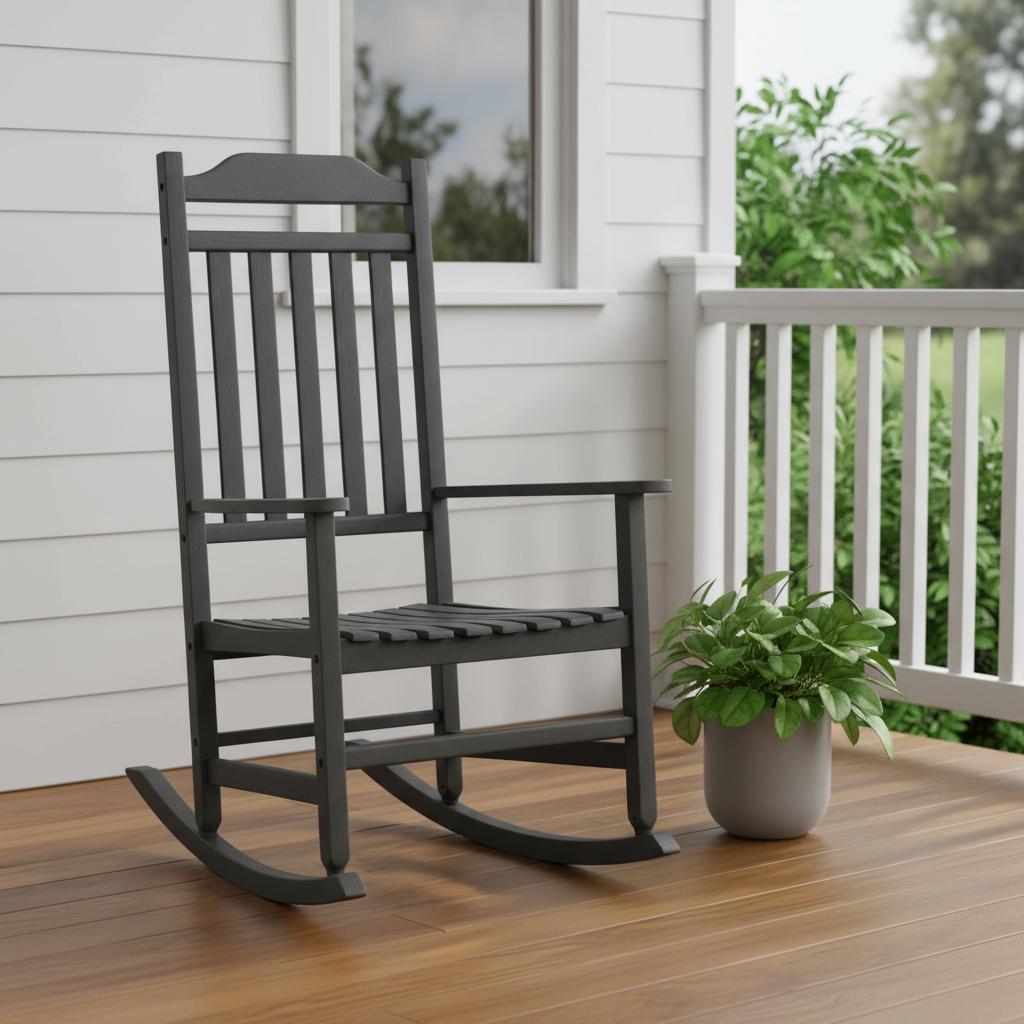 33" Black Heavy Duty Plastic Outdoor Rocking Chair