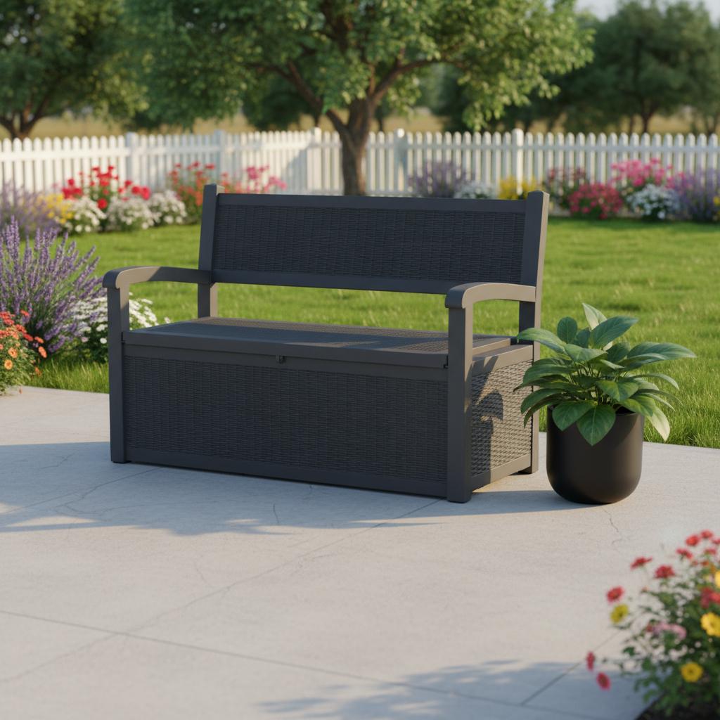 51" Black Metal Storage Bench