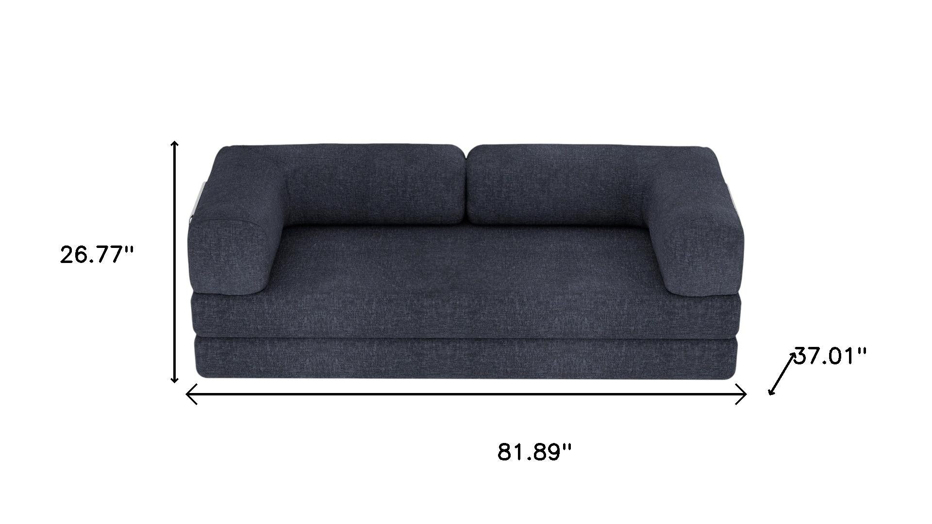 82" Blue Chenille Convertible Futon Sleeper Sofa
