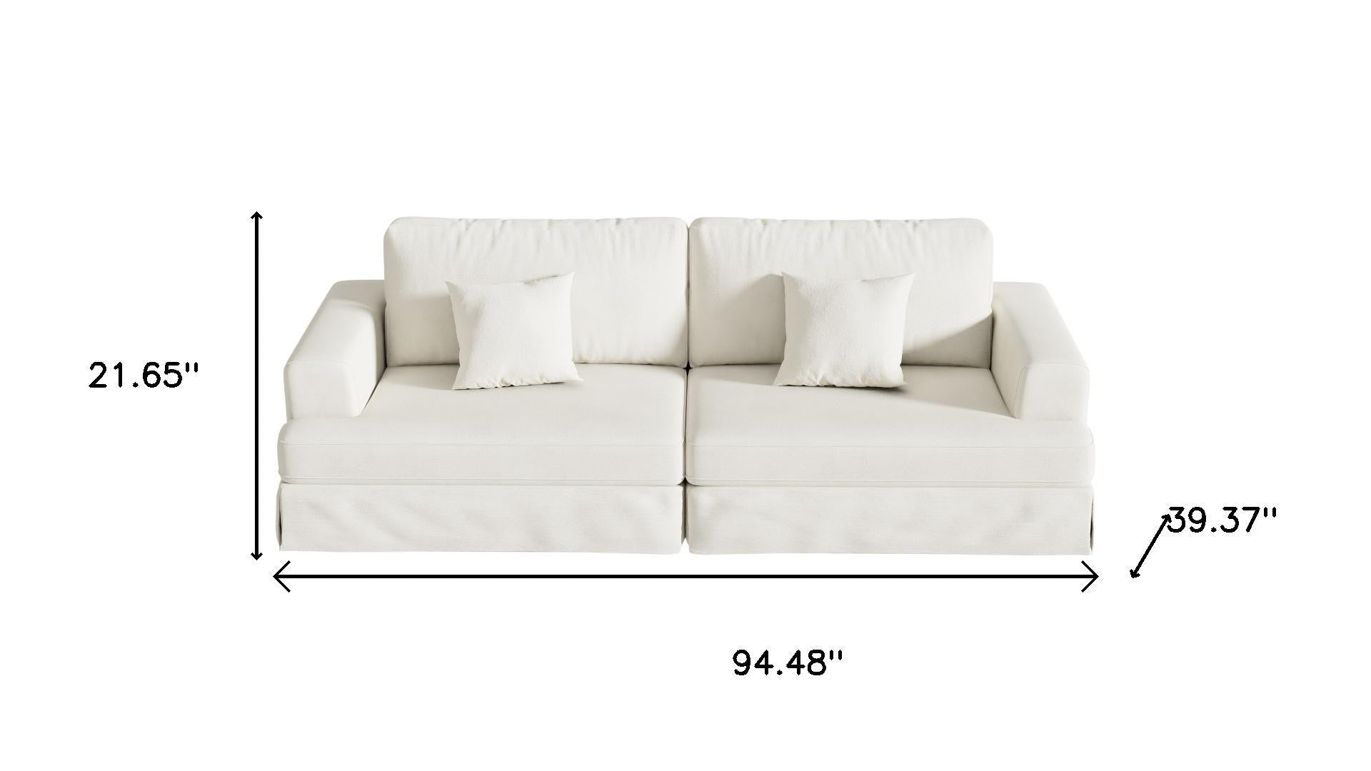 94" White Chenille Modular Stainless Steel Sleeper Sofa With Toss Pillows