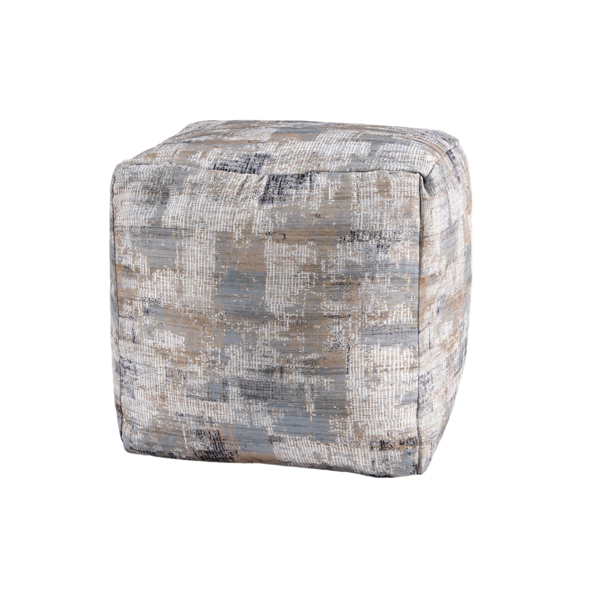 18" Blue Cotton Abstract Pouf Ottoman