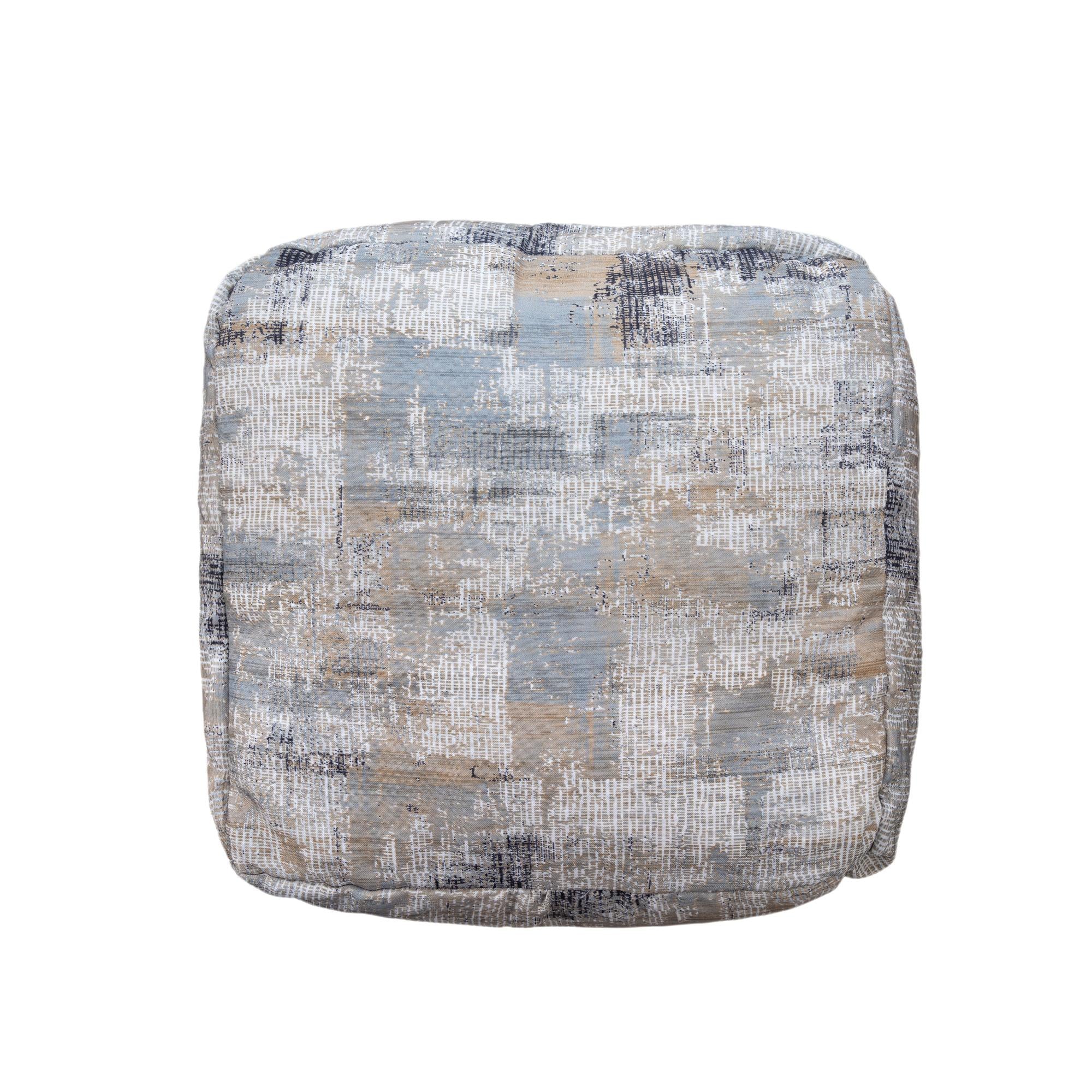 18" Blue Cotton Abstract Pouf Ottoman