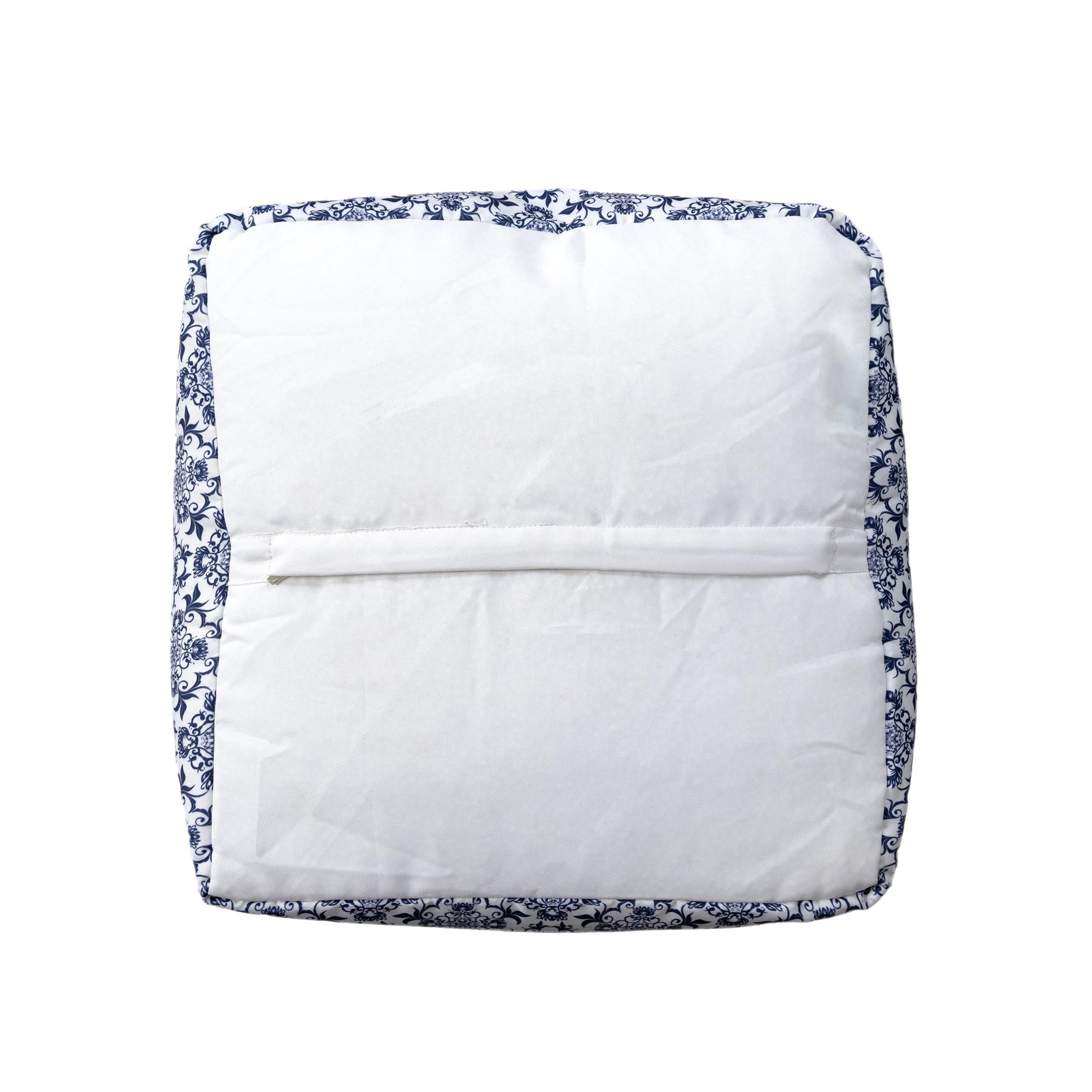 18" Blue and White Cotton Floral Pouf Ottoman