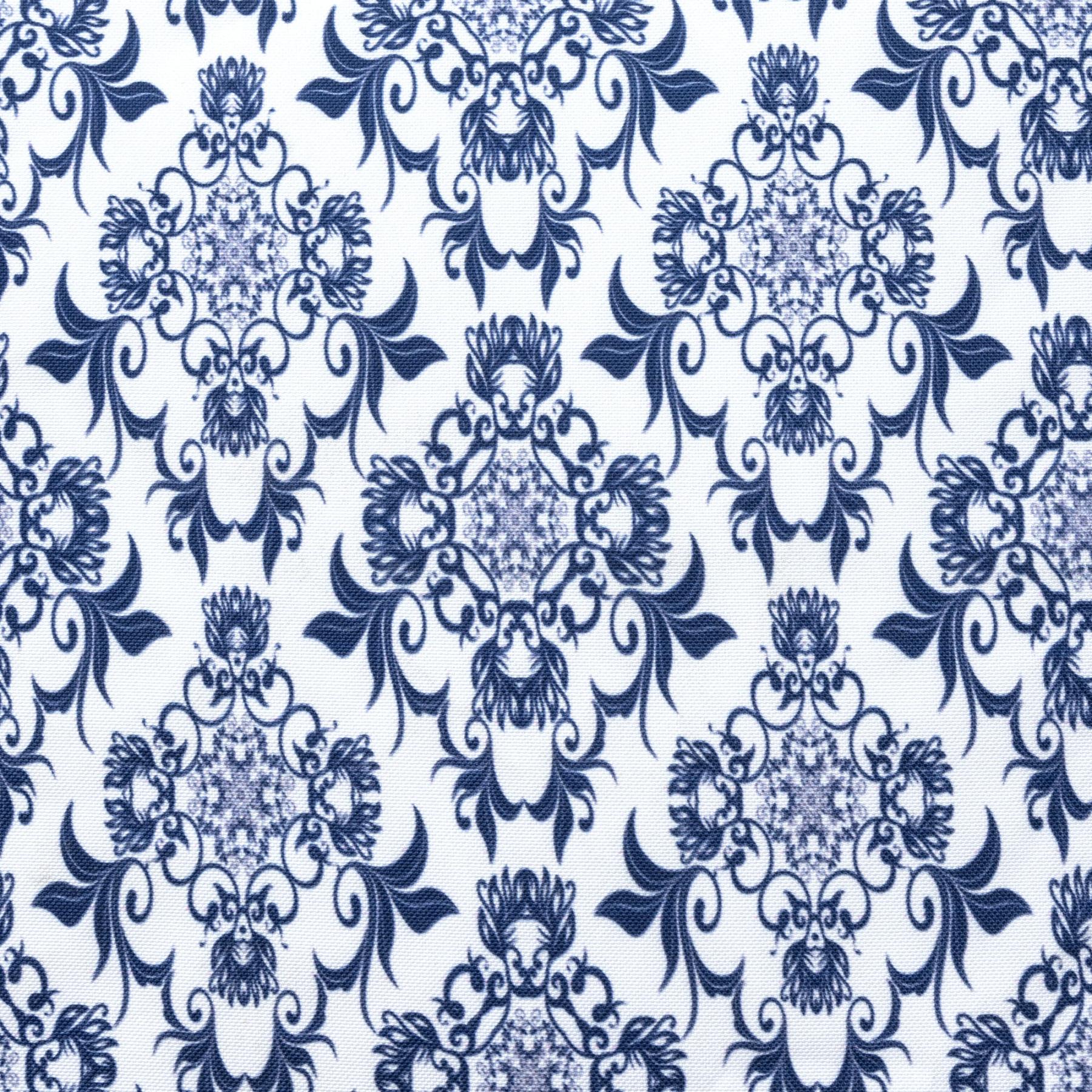 18" Blue and White Cotton Floral Pouf Ottoman