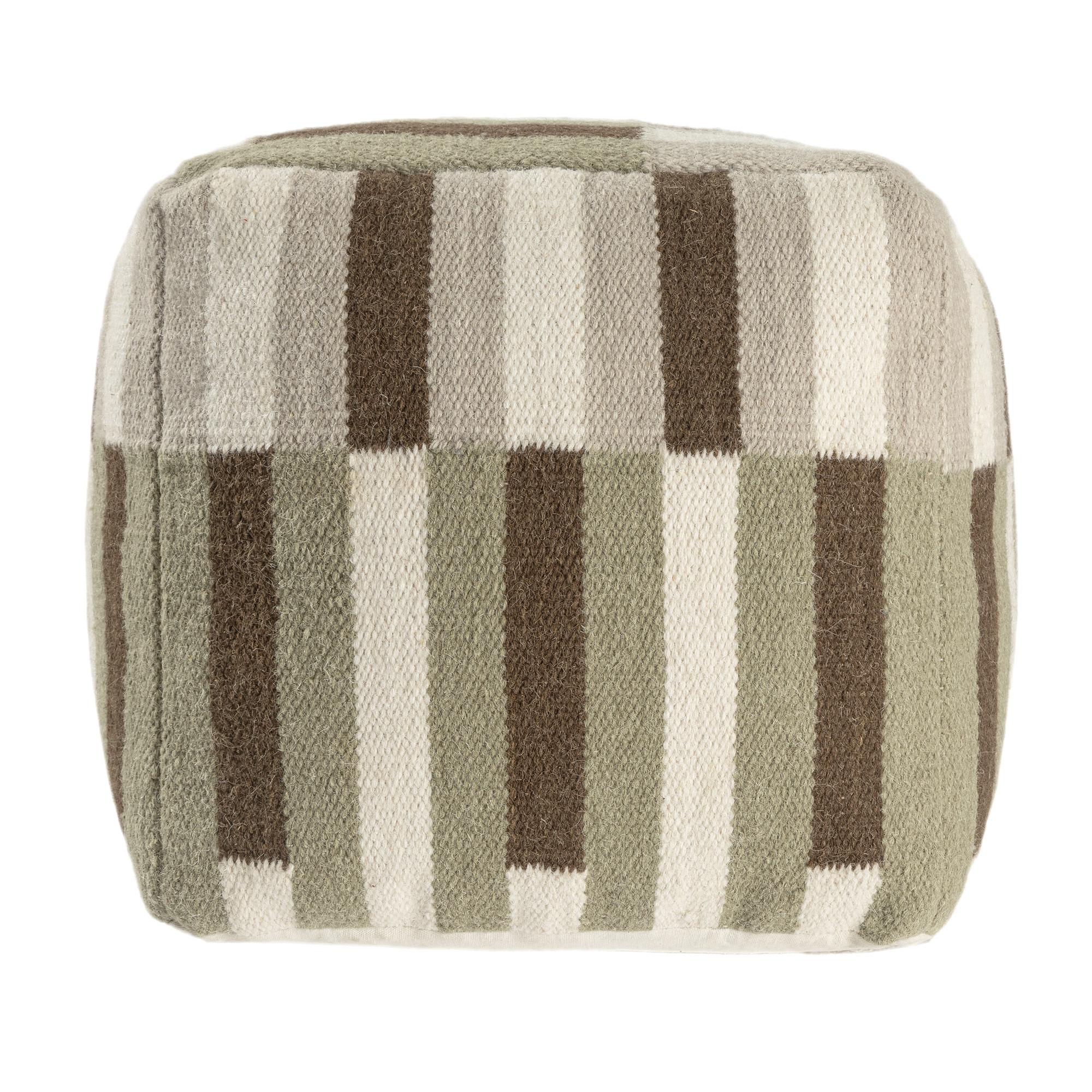 18" Brown Ivory And Khaki Brown Woven Geometric Pouf Ottoman