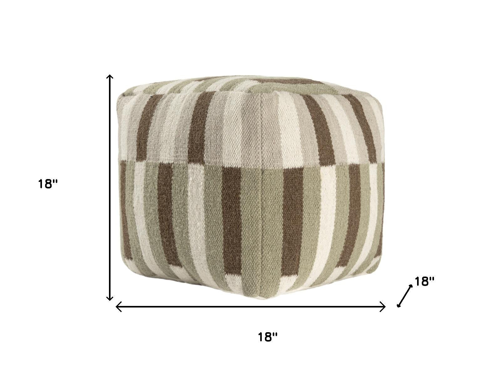 18" Brown Ivory And Khaki Brown Woven Geometric Pouf Ottoman