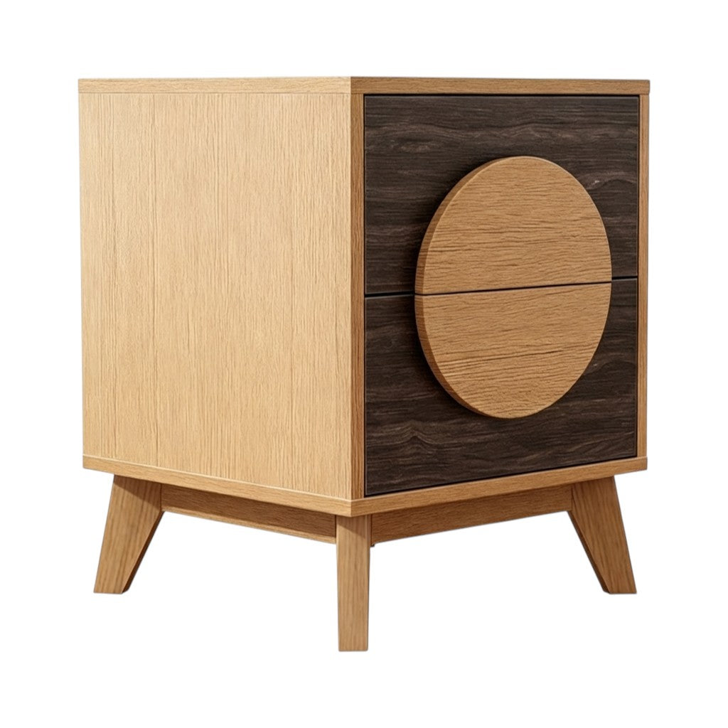Set of Two 21" Oak And Dark Brown Solid Wood Square Two Drawer Nightstands